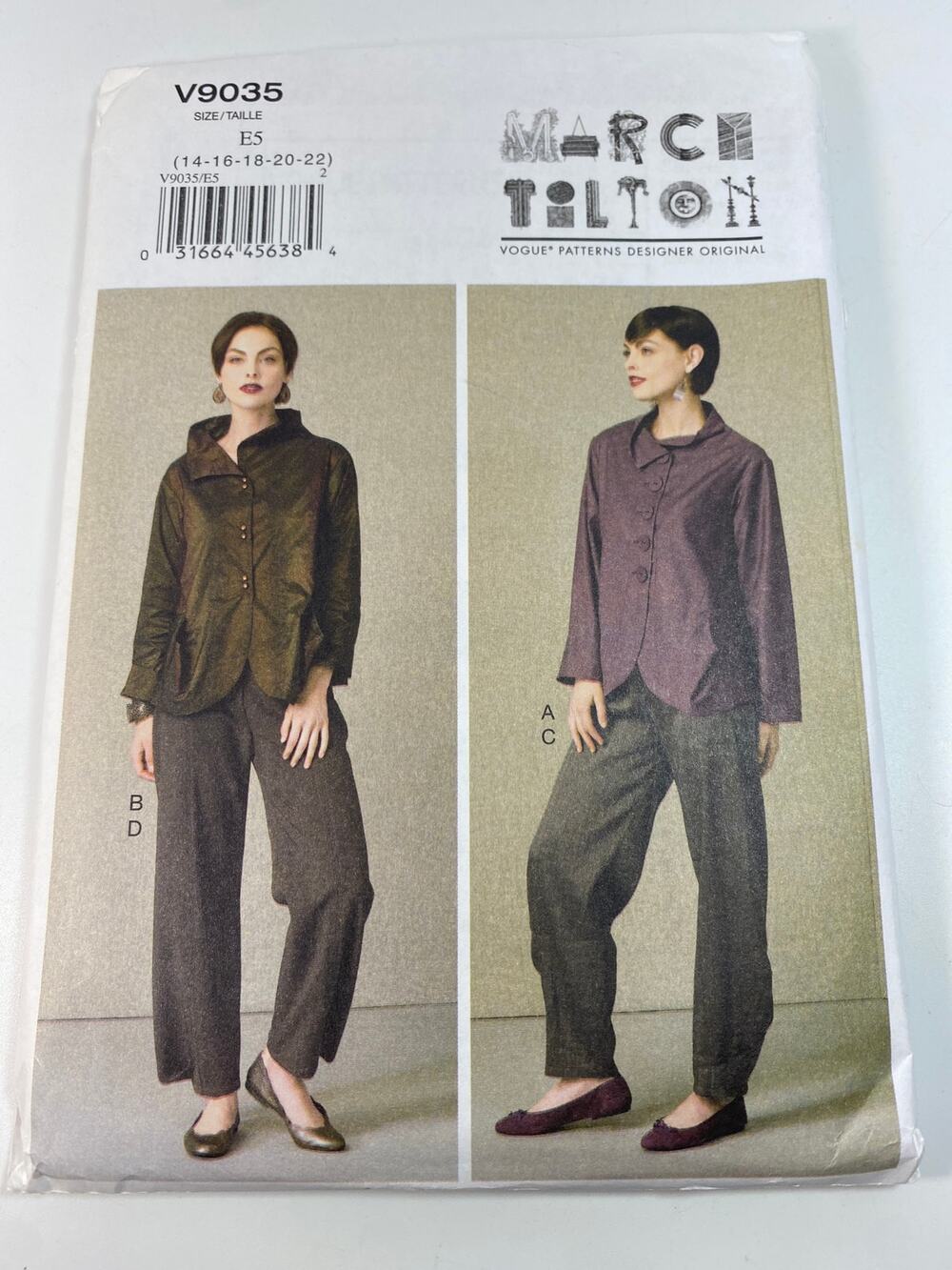 Vogue V9035 Marcy Tilton Jacket Pants Sewing Pattern OOP UC FF Lagenlook 14-22
